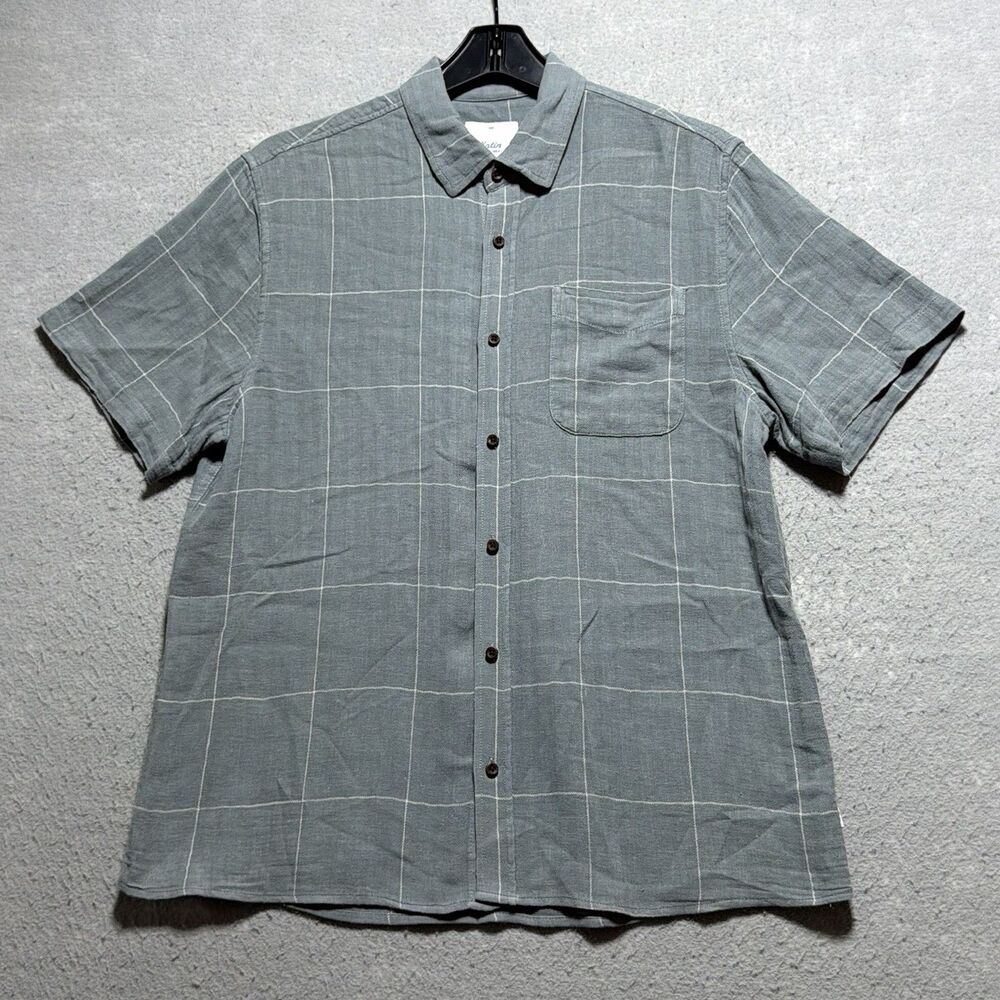 Katin Button Down Shirt Mens Medium Gray Short Sleeve Cotton Linen Blend Casual